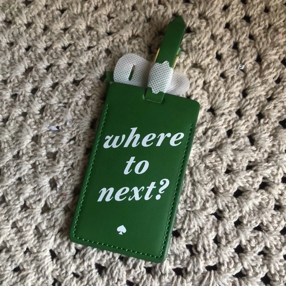 Kate Spade Green Luggage Tag with Gold Buckle - Where to next?